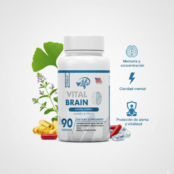 VITAL BRAIN ( Vitamina para el Cerebro, enfoque, concentración y memoria) x 90 capsulas