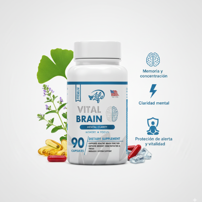 VITAL BRAIN ( Vitamina para el Cerebro, enfoque, concentración y memoria) x 90 capsulas